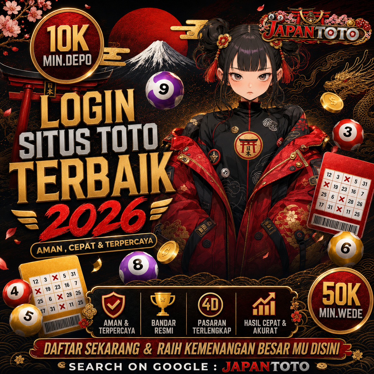 Thumbnail 1 of 3, Poster, JAPANTOTO - Platform Server Premium dengan Akses Cepat, Praktis, dan Nyaman untuk Setiap Pemain designed and sold by JAPANTOTO.